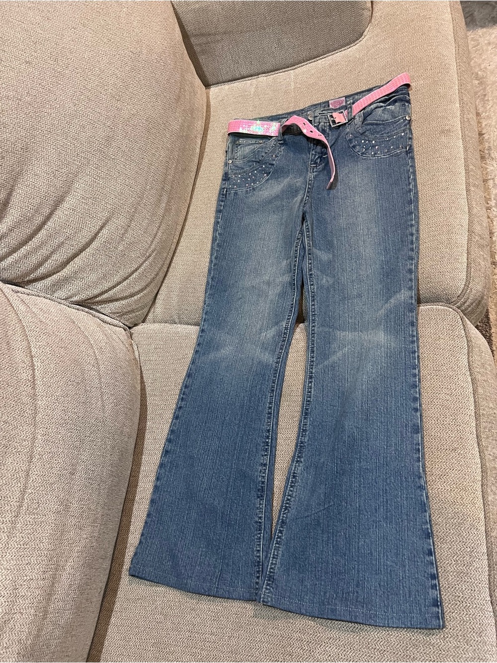 Mudd Girls Blue Flared Jeans with Pink Belt